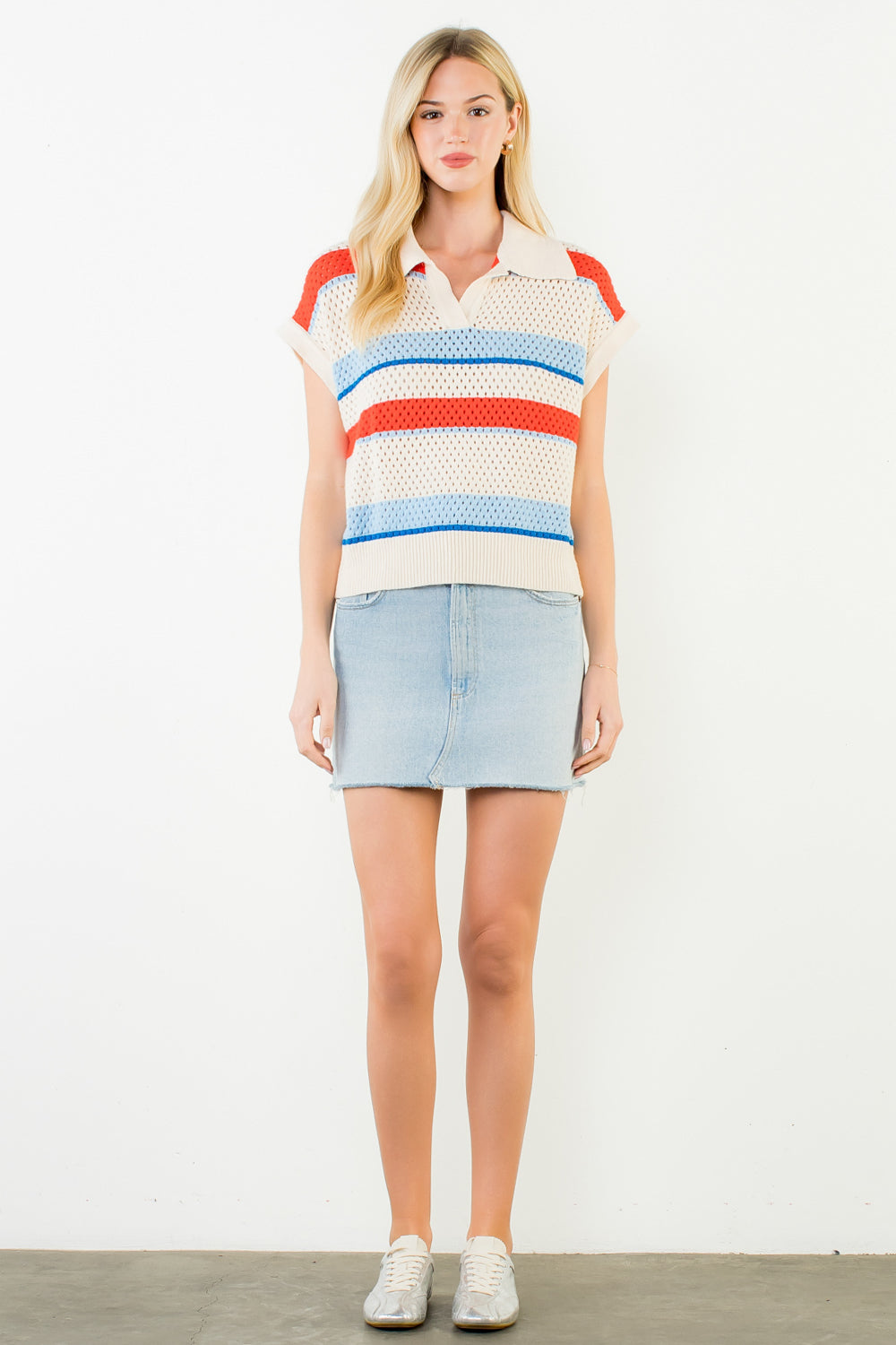 THML Collared V-Neck Knit Top