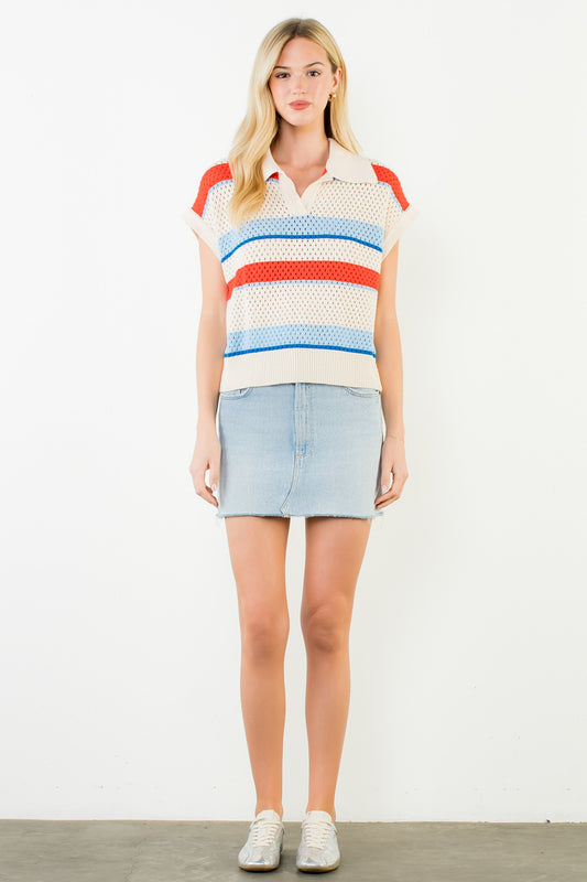 THML Collared V-Neck Knit Top