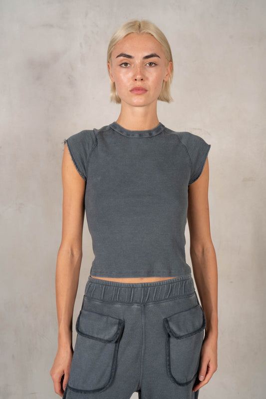 Lalamia Cap Sleeve Tee with Flatlock Detail