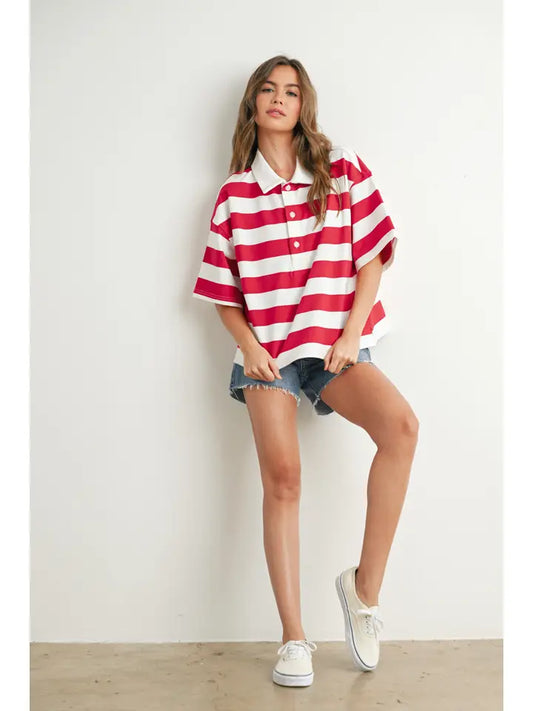 Buttermelon Striped Oversized Polo Shirt