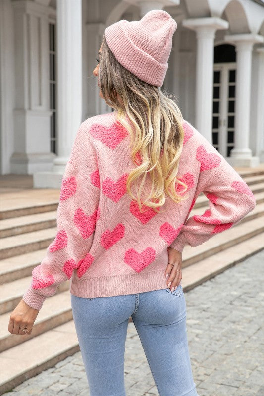 Miss Sparkling Pink Heart Knit Sweater
