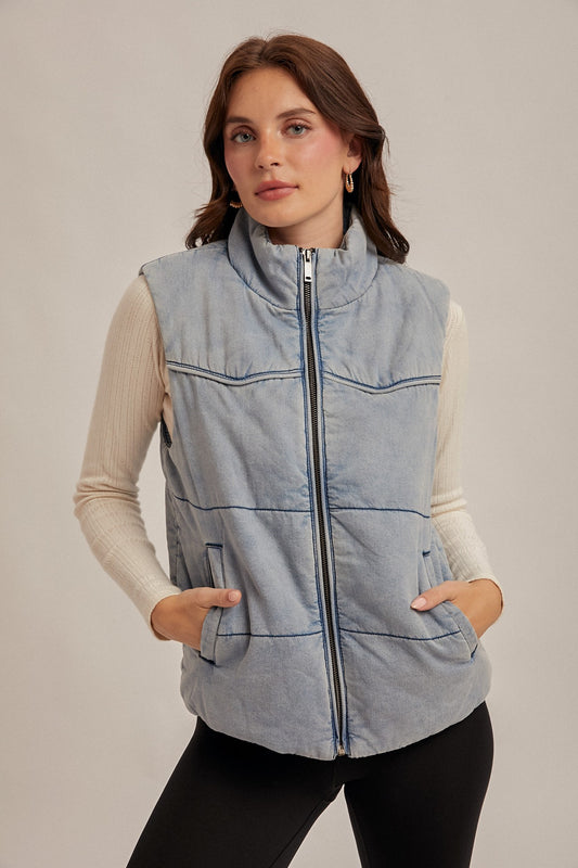 Hem & Thread Denim Puffer Vest