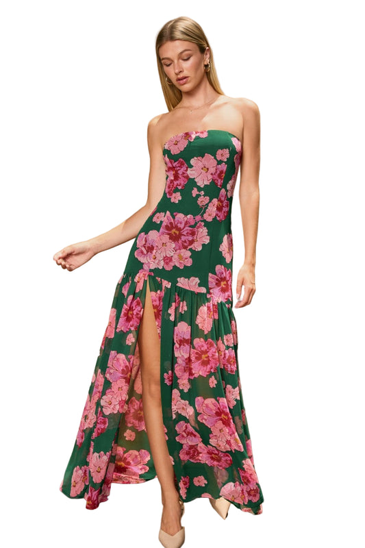 Dress Forum Desert Bloom Strapless Drop Waist Maxi Dress