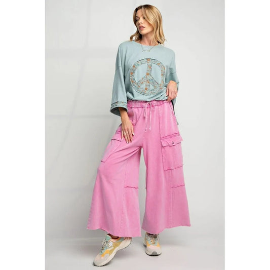 Easel Mineral Washed Wide Leg Cargo Pants