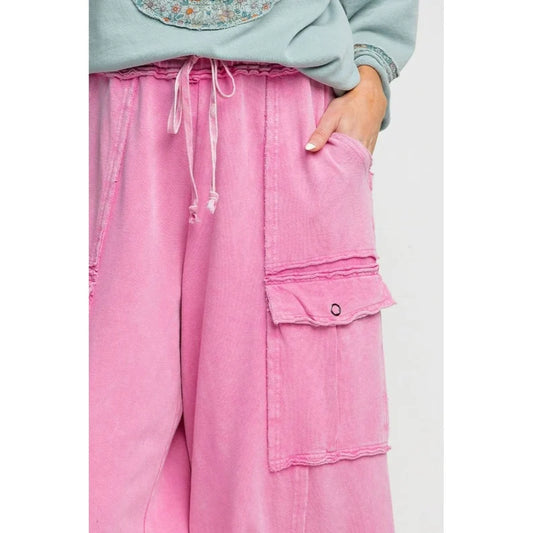 Easel Mineral Washed Wide Leg Cargo Pants
