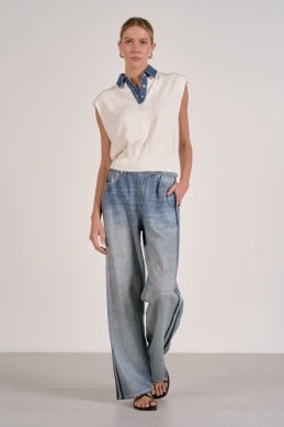 Elan Mix Media Cap Sleeve Sweater