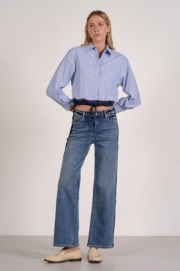 Elan Long Sleeve Button Down Tie Waist Top