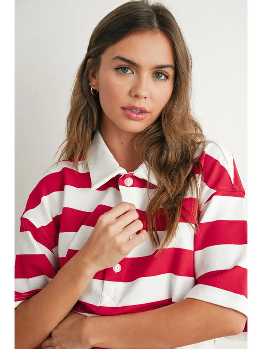 Buttermelon Striped Oversized Polo Shirt
