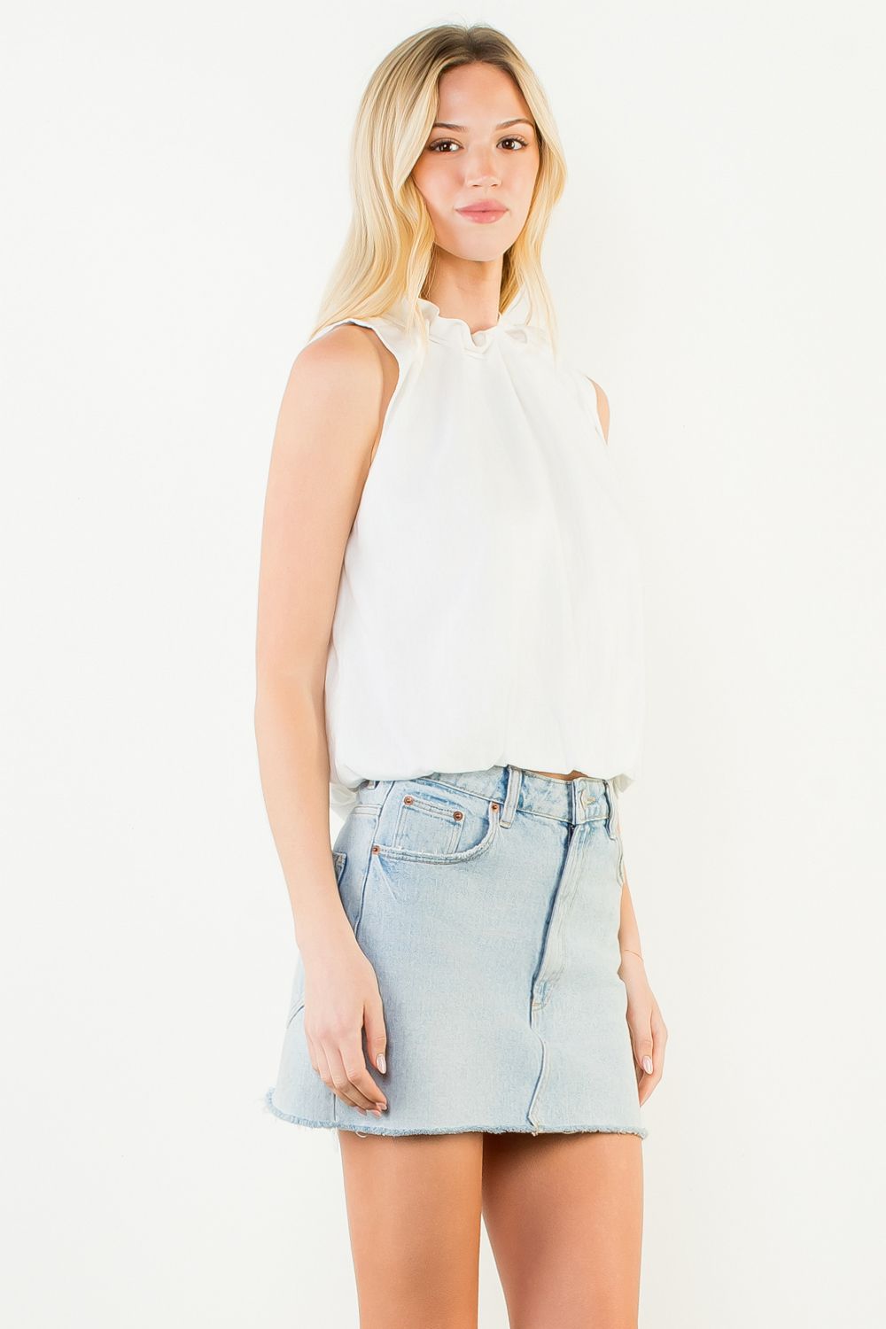 THML Sleeveless Tie neck Ruffle Top