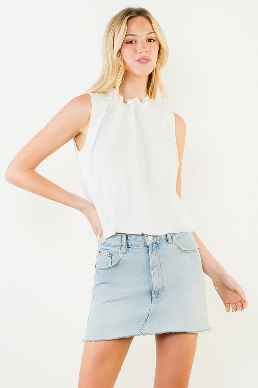 THML Sleeveless Tie neck Ruffle Top