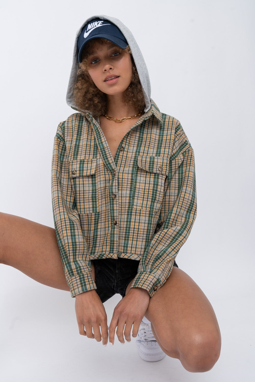 Plaid Button Up Hoodie