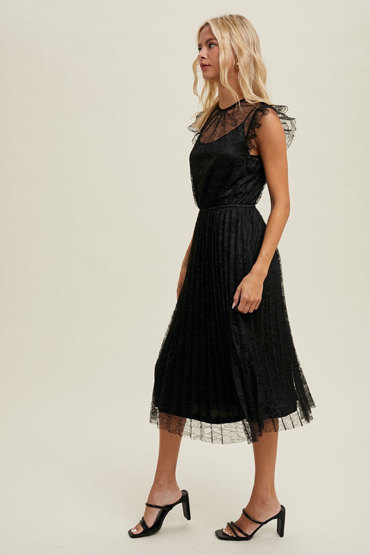 Wishlist Lace Pleated Midi Dress