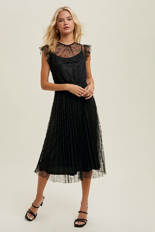 Wishlist Lace Pleated Midi Dress