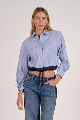 Elan Long Sleeve Button Down Tie Waist Top
