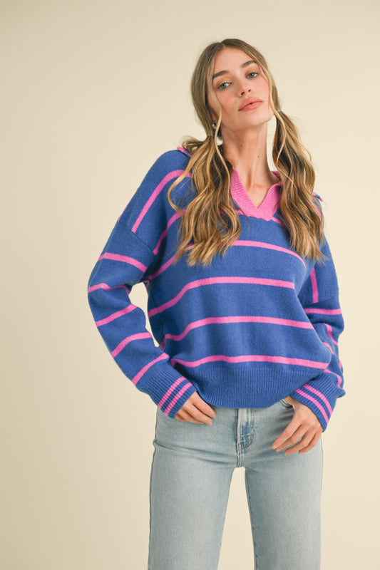 &merci Striped Collared Sweater