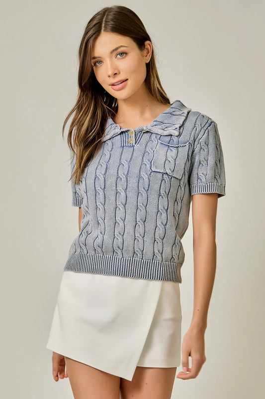 Mystree Washed Polo Sweater