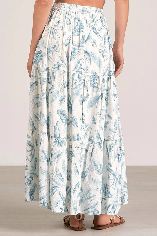 Elan Blue Lima Tiered Maxi Skirt