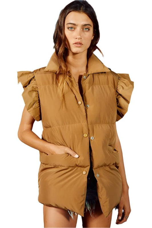 Ruffle Sleeve Down Vest
