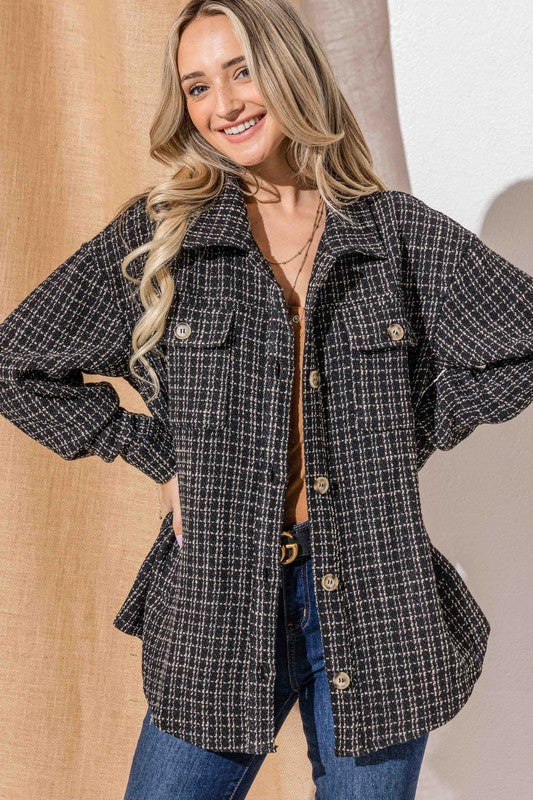 Curvy Tweed Shirt Jacket