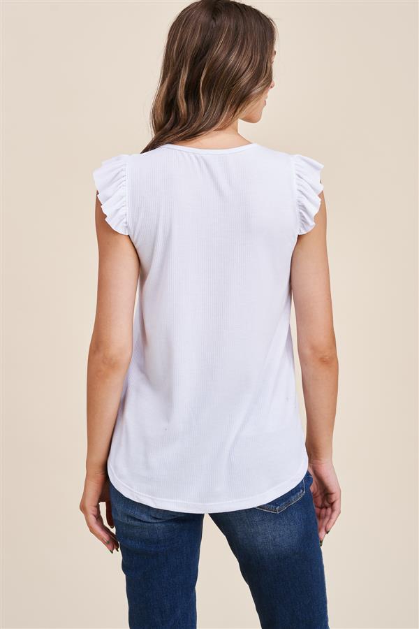 Ribbed Top with Eyelet Sleeve