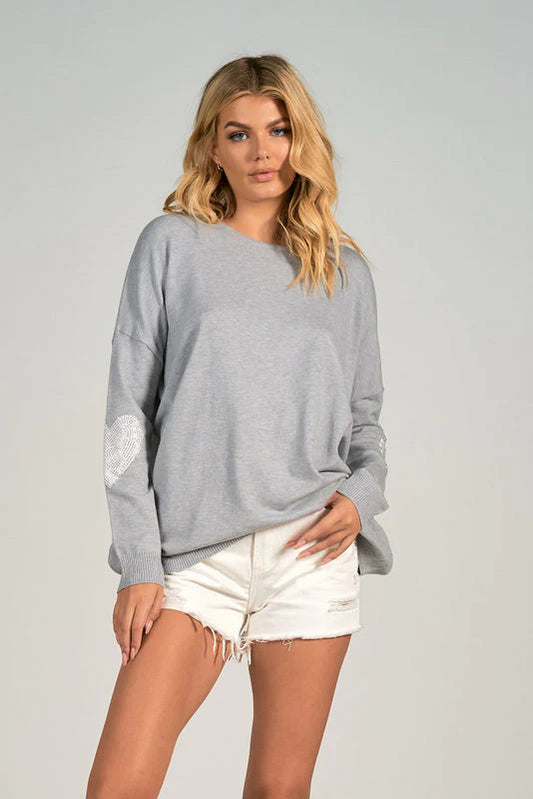Elan Long Sleeve Crew with Heart Patch Detail