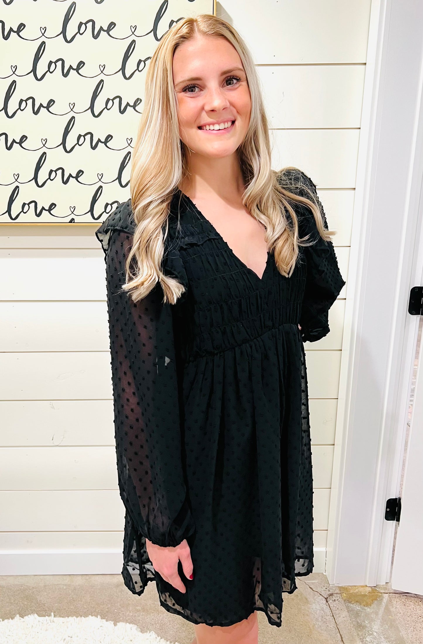 Long Sleeve V-neck Ruffle Dress