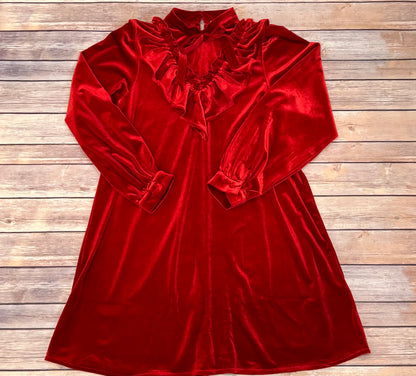 Red Velvet Ruffle Dress